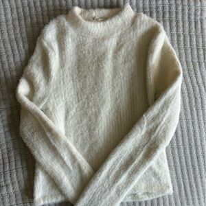 Anthropologie Cream Fuzzy Knit Sweater Top - Crop